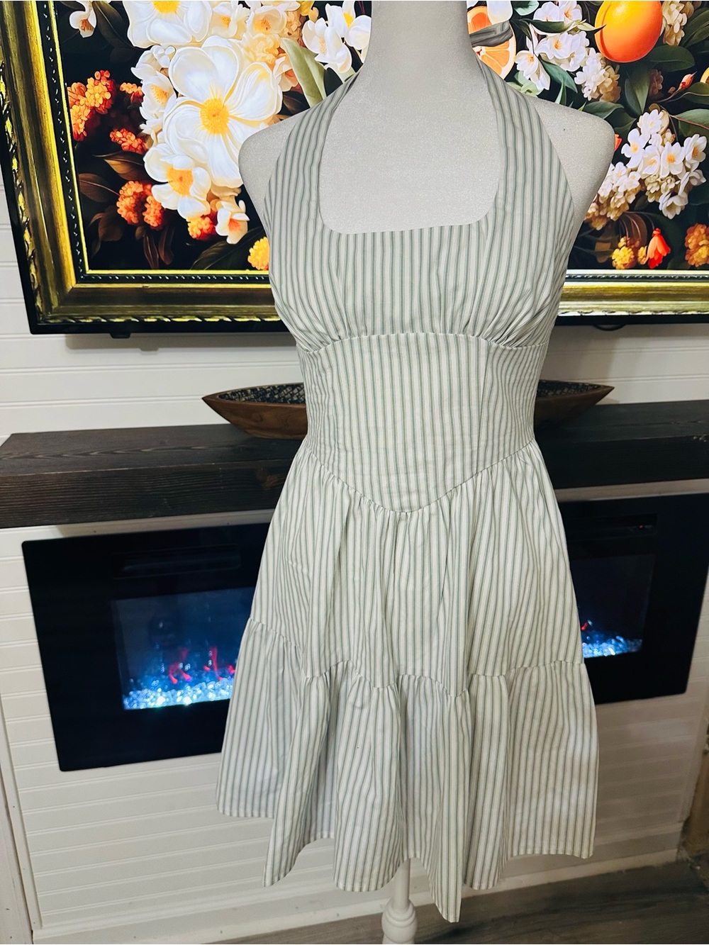 wild fable Light Green and White Striped Halter Mini Dress